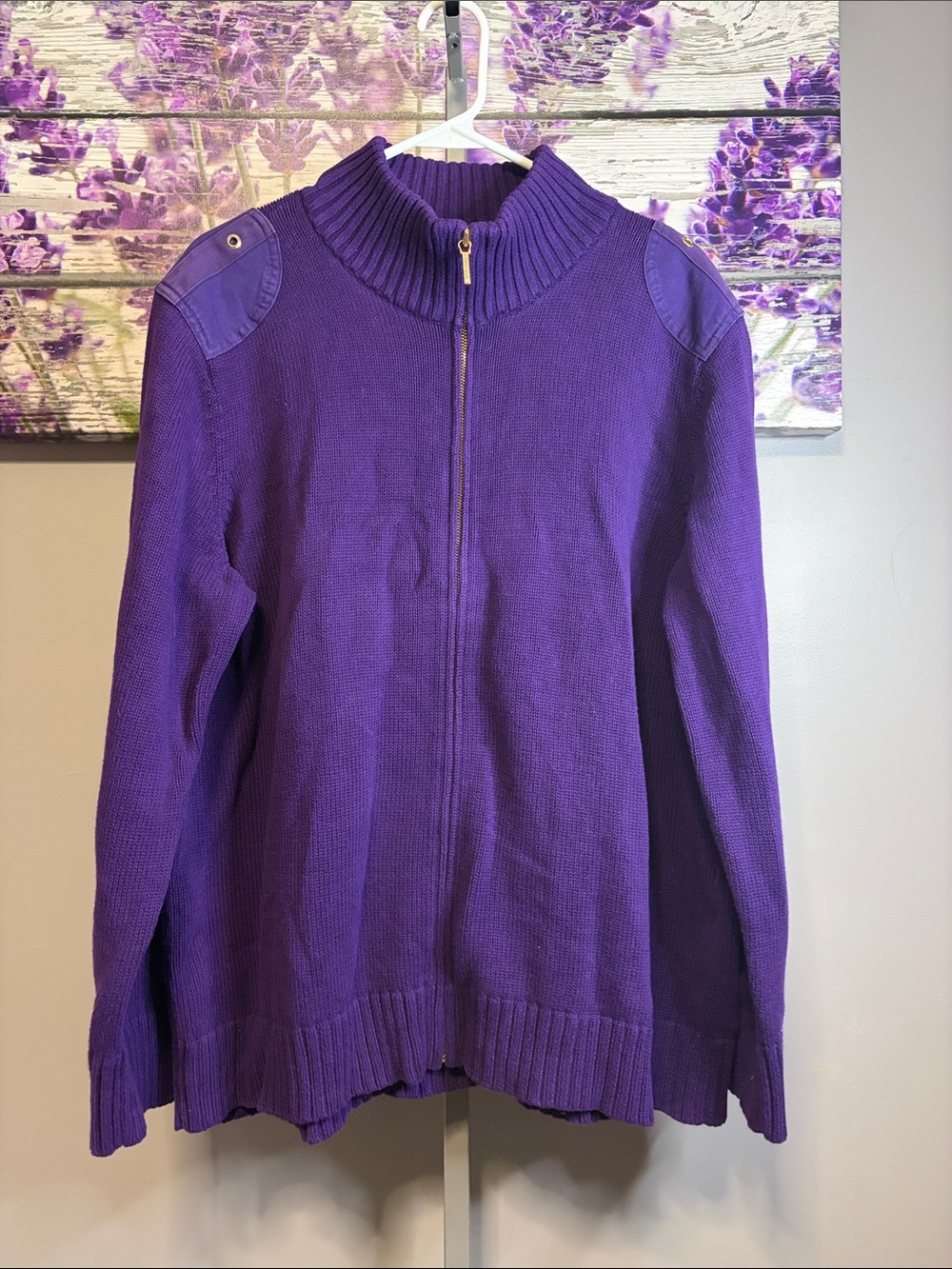 Women’s Lauren Ralph Lauren Purple Full-Zip Ribbed Funnel Neck Sweater